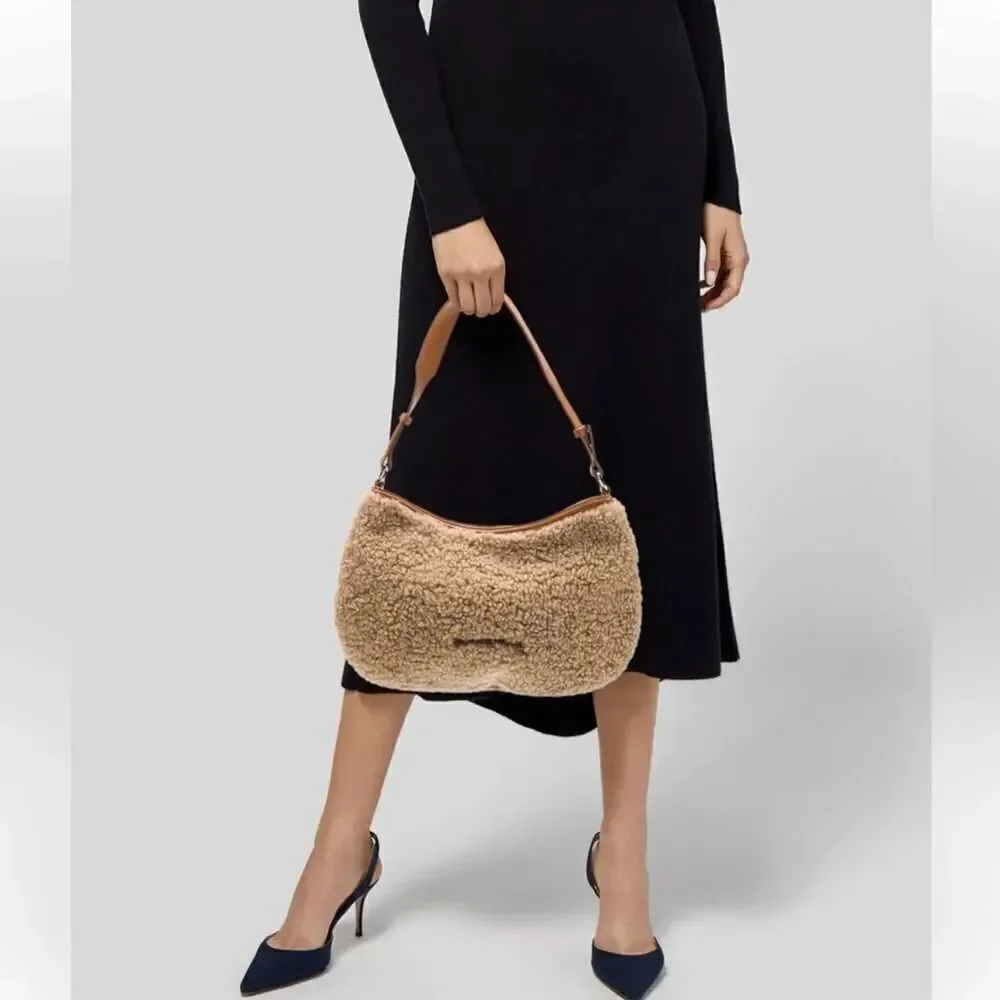 NWT Simon Miller Faux Sherpa Satchel Sasi Handbag Tan